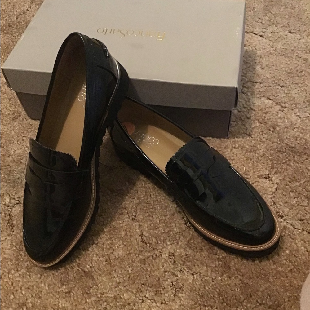 Franco Sarto Cedra black shiny loafers new